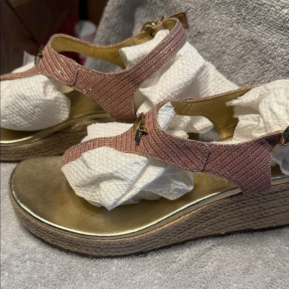 Michael Kors Pink and Gold Wedge Sandals